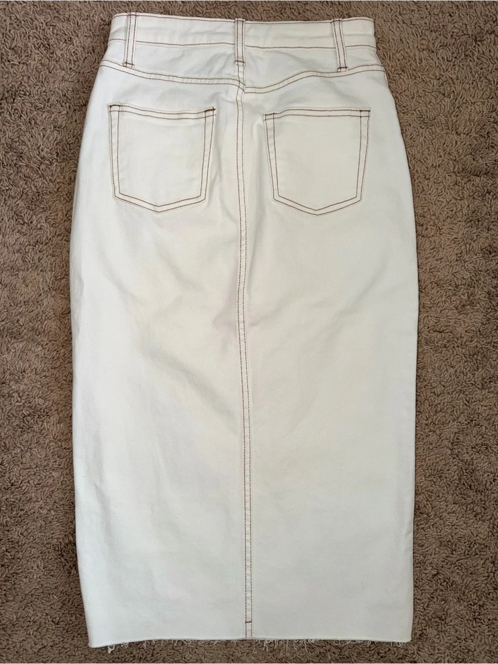 Gianni Bini Ivory Denim Midi Skirt with Contrast Stitching size 3